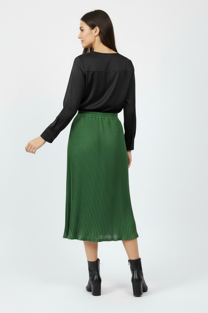 Saia Midi Verde Plissada