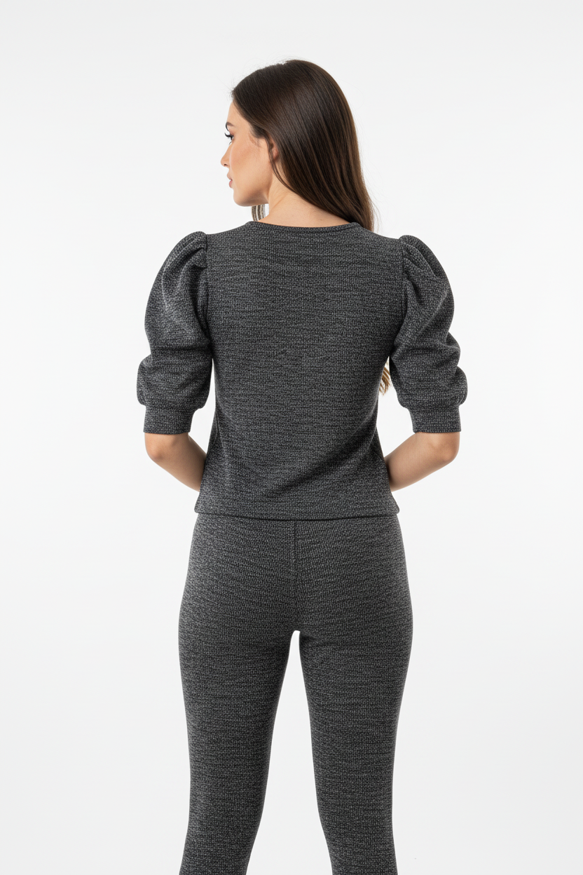 Conjunto Cinza Metálico com Brilho - Blusa e Legging