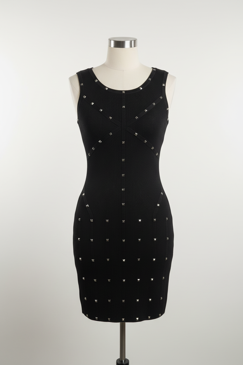 Vestido Canelado Tachas