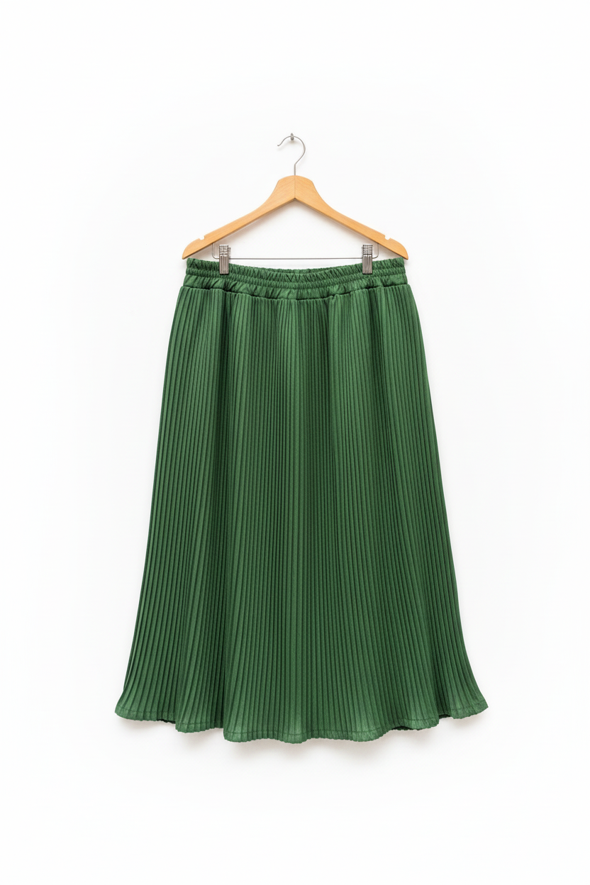Saia Midi Verde Plissada