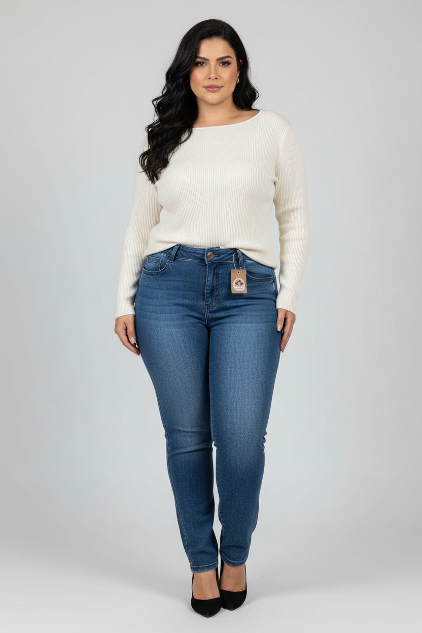 Calça Jeans Azul Médio com Lycra