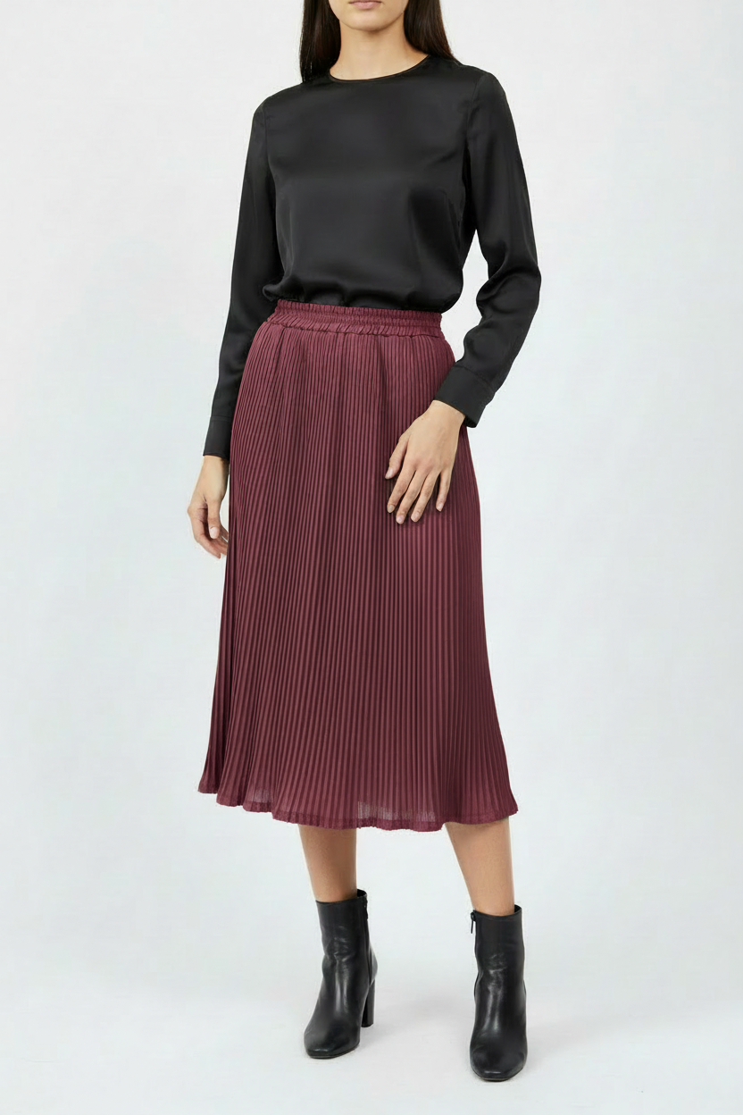 Saia Midi Marsala Plissada