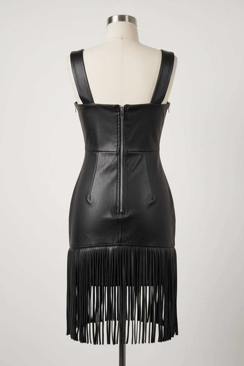 Vestido Couro Fake Franjas