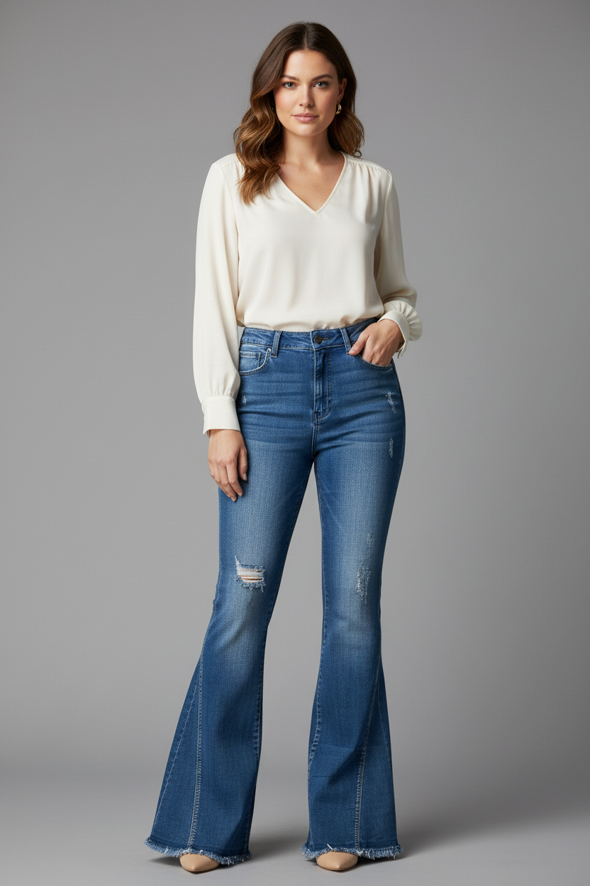 Calça Jeans Flare Destroyed Conotte Cintura Alta