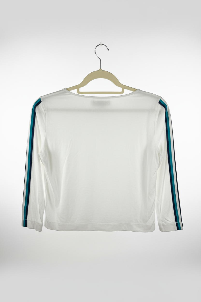 Blusa Branca DZARM com Listras nas Mangas