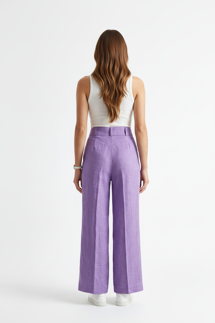 Calça Pantalona Lilás com Cinto e Fivela - Maria Flor