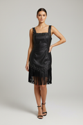 Vestido Couro Fake Franjas