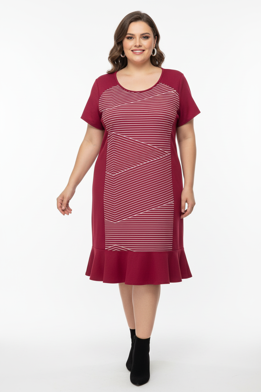 Vestido Vinho GG com Listras Geométricas