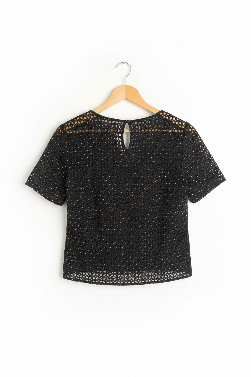 Blusa/Saída de Crochê Preta com Abertura nas Costas - Zara