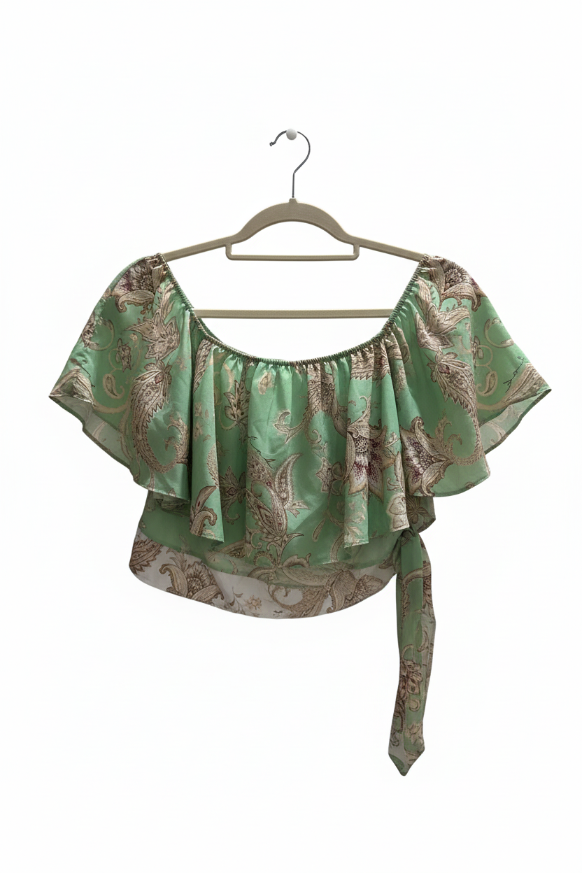 Blusa CROPPED Verde Pavão Ombro a Ombro