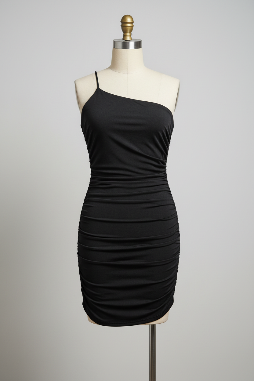 Vestido Mini Drapeado Assimétrico