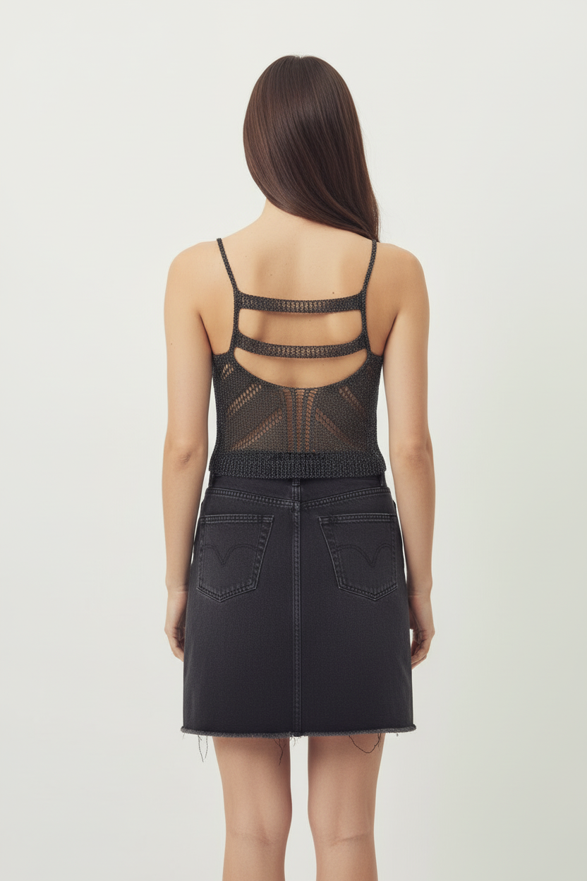 Saia Youcom Jeans Preta Barra Desfiada