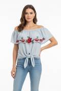 Blusa  DEVOÁ Listrada com Bordado Floral