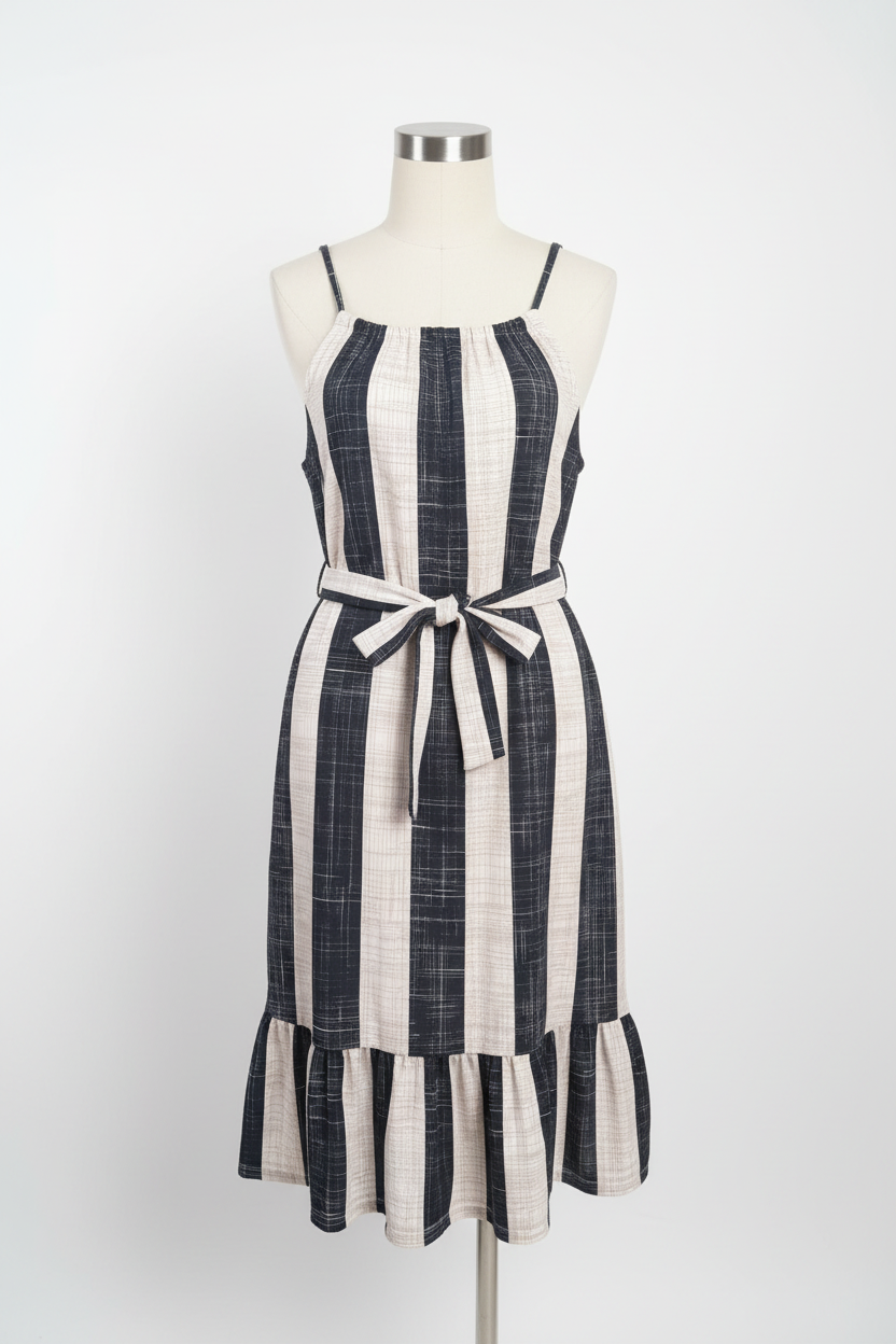 Vestido Listrado com Amarração - Tamanho Único