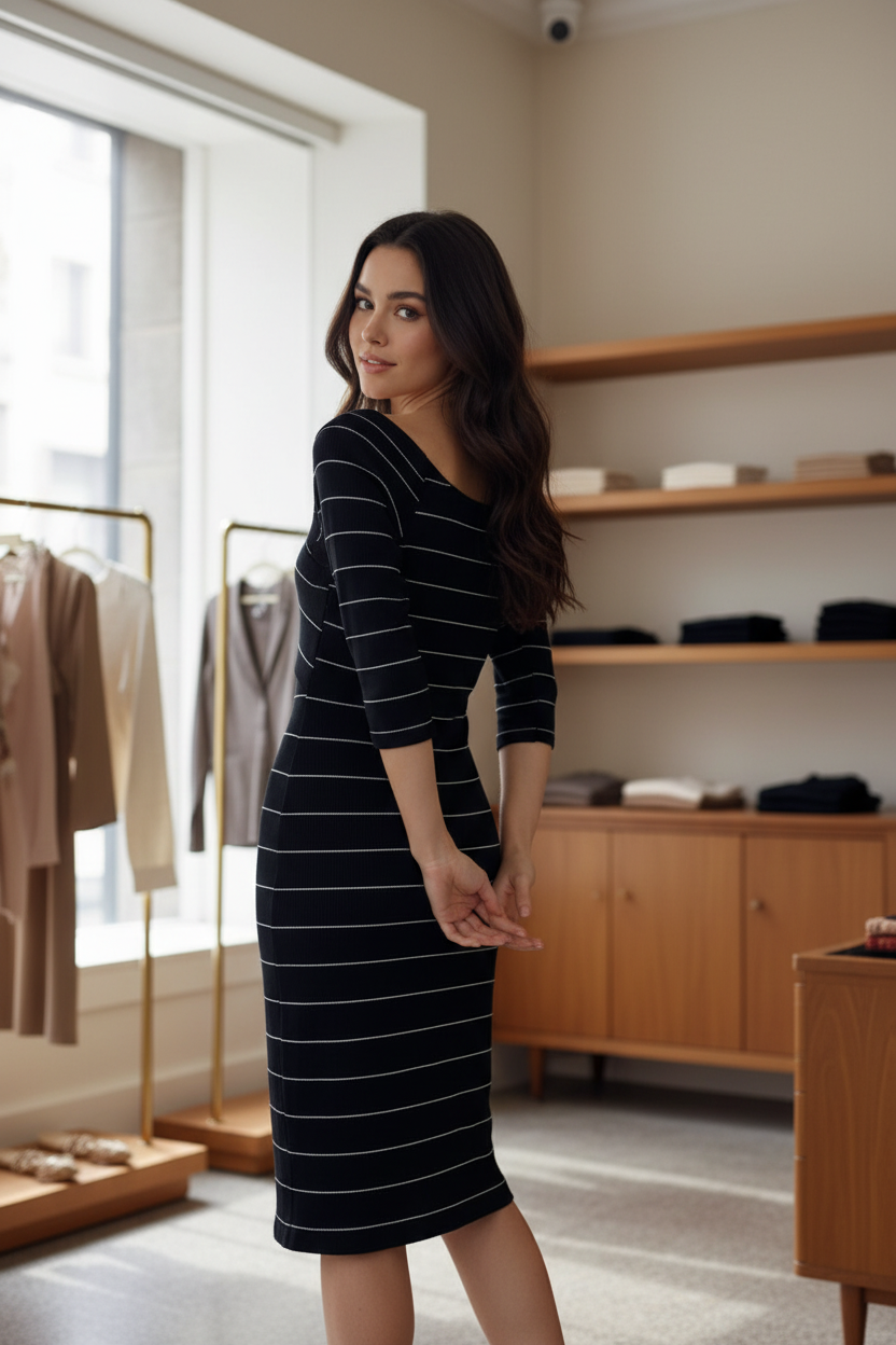 Vestido listrado modelo M costas
