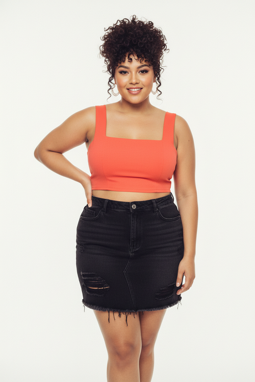 Cropped Coral Costas Abertas Plus Size GG